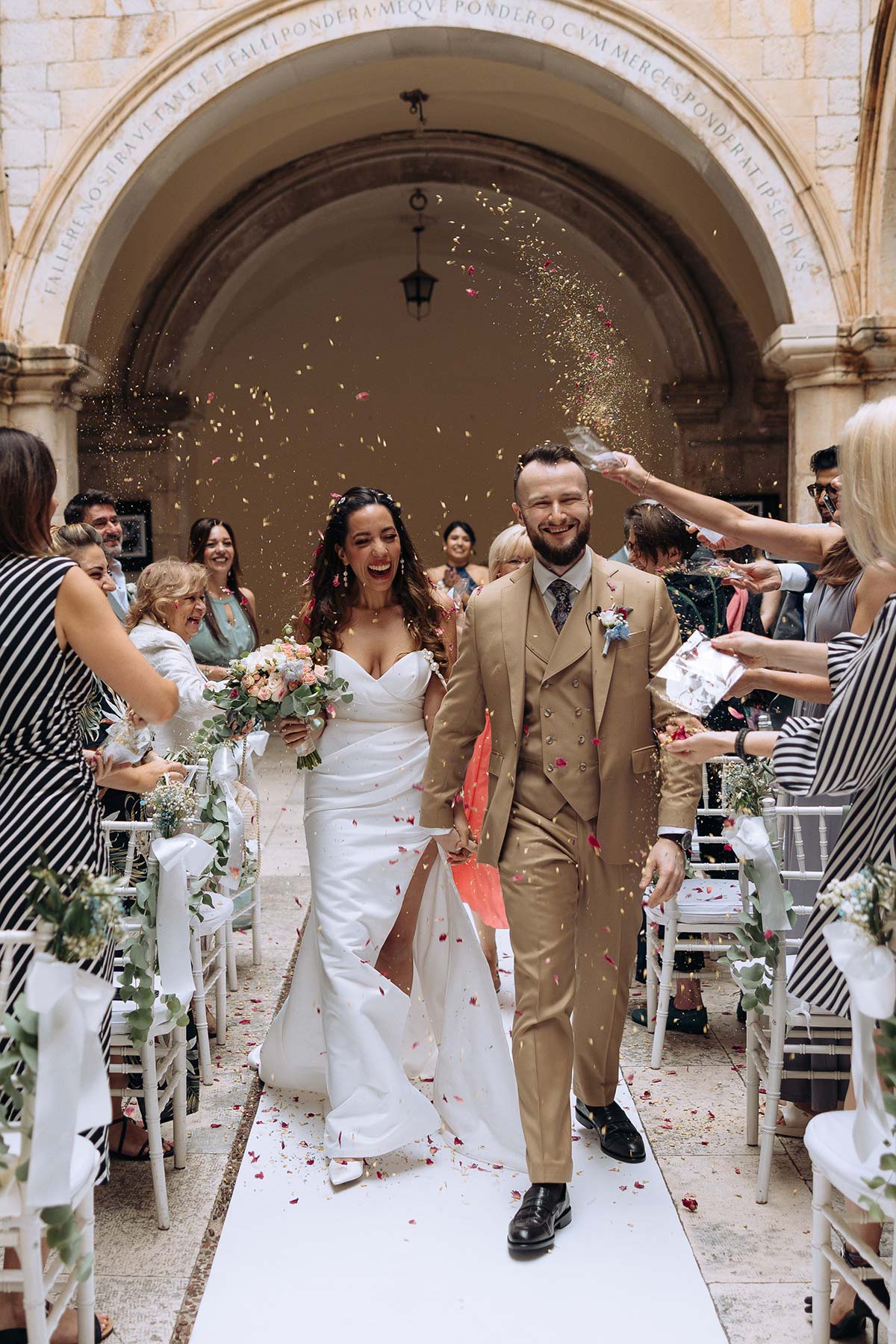 Sponza Palace grand exit, dubrovnik destination wedding